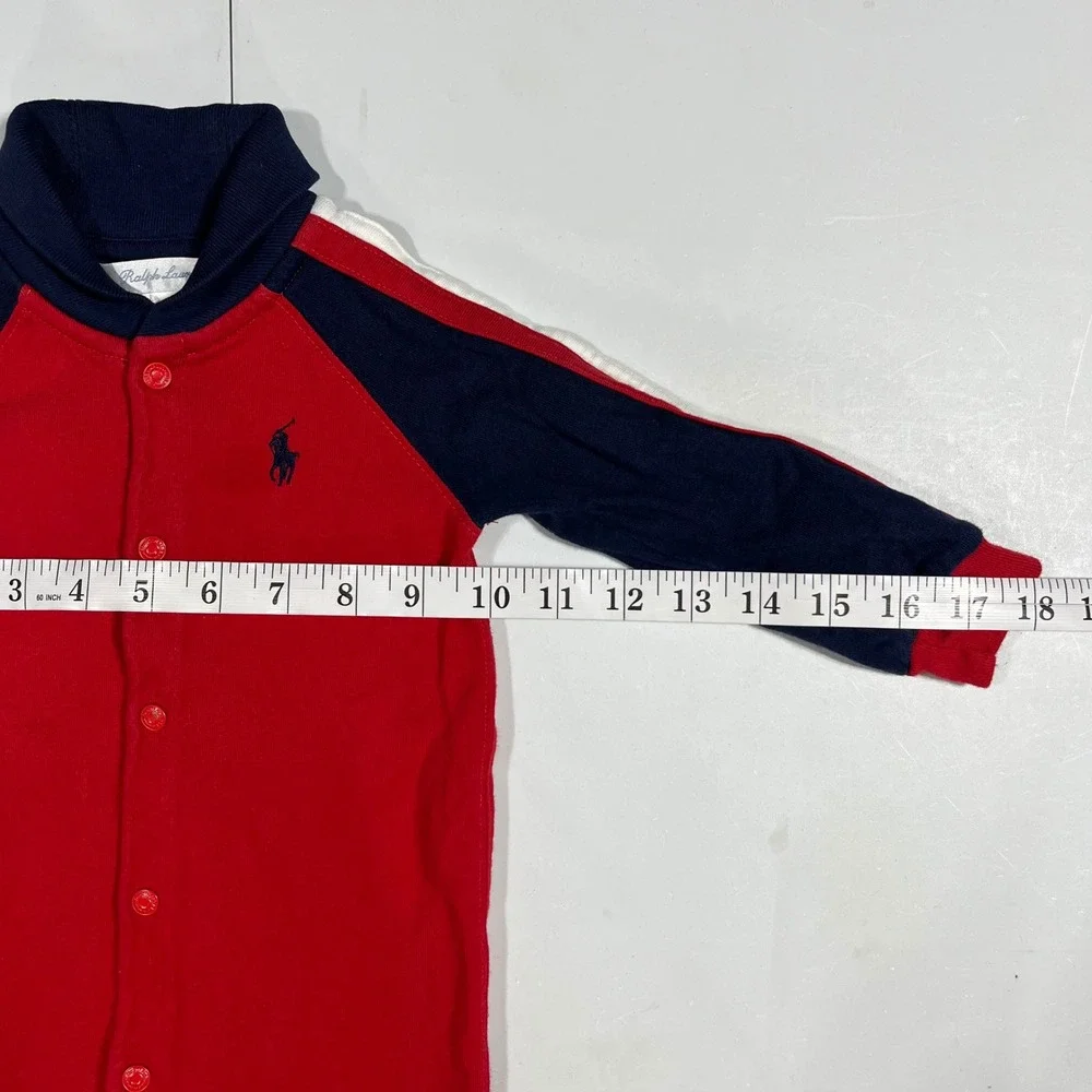 Ralph Lauren Baby Boys Red Navy Blue Colorblock Footed Sleeper Romper 9M Cotton